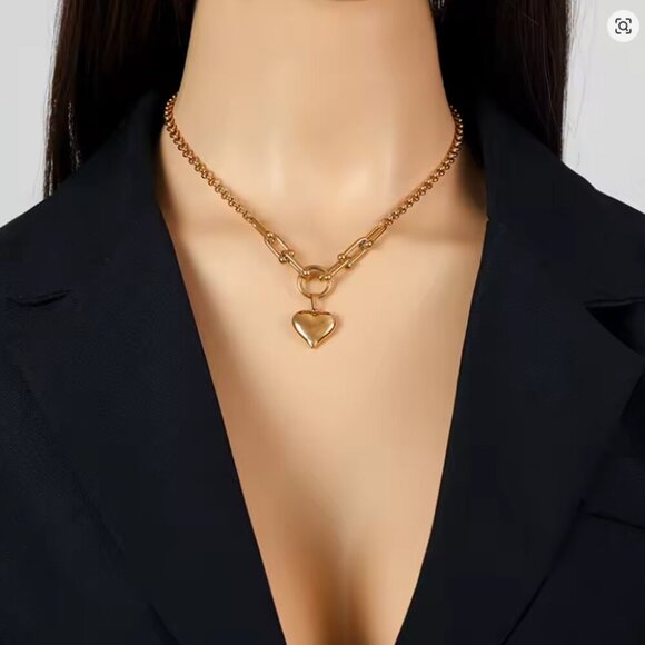 Jewelry - 316L Stainless Steel Gold Color Heart Love Pendant Necklace For Women Fashion